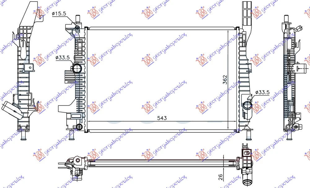 HLADNJAK MOTORA 1.0 EcoBoost BENZIN (543x362x26) (KOYO)