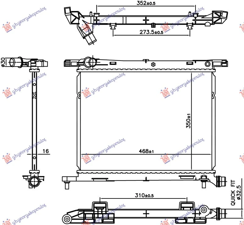HLADNJAK MOTORA (1.0 HIBRID/BENZIN) (350x468x16) (BRZA SPOJNICA) (NRF)