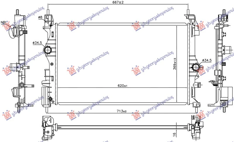 HLADNJAK MOTORA 1.0 TURBO BENZIN (MAN) (B10XFL 66KW) (620x370x16) (NRF)