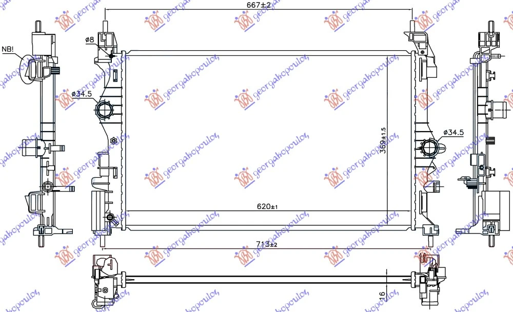 HLADNJAK MOTORA 1.0 TURBO BENZIN (MAN) (B10XFT 85KW) (620x369x16) (NRF)