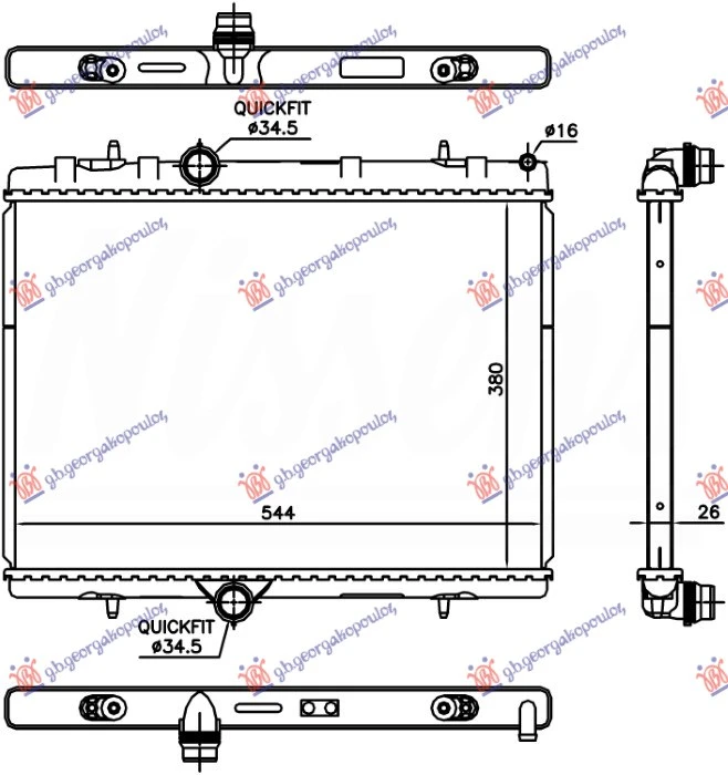HLADNJAK MOTORA 1.2 THP BENZIN (380x540x26) (BRZA SPOJNICA) (NRF)