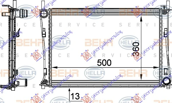HLADNJAK MOTORA 1.2/1.4/1.6 (+/-AC) (500x356) (MAHLE BEHR)