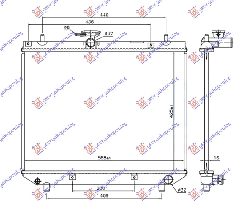 HLADNJAK MOTORA 1.3 16v (MAN) (425x568x16) 00- (NISSENS)