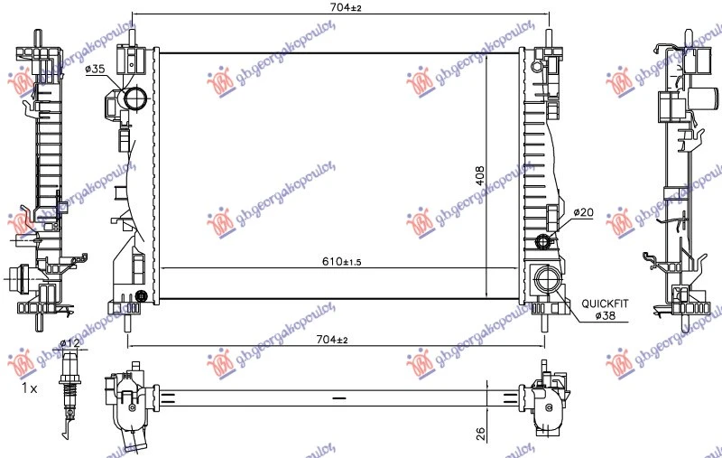 HLADNJAK MOTORA 1.4 TURBO (120) (61x40.5x2.6) (MARELLI)