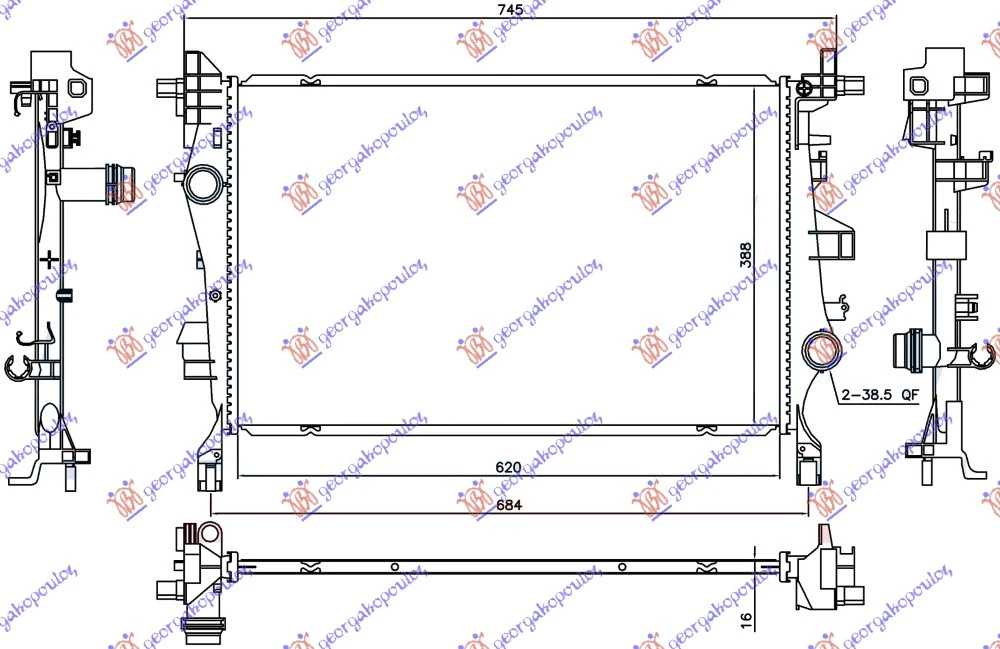 HLADNJAK MOTORA 1.4 TURBO BENZIN / 1.3/1.6 MJTD DIZEL (MAN/AUTO) 2WD/4WD (620x388x16) (NRF)