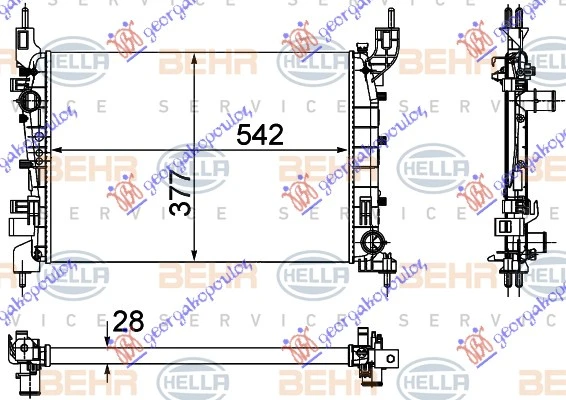 HLADNJAK MOTORA 1.4i 8V (+/-AC) (540x375x28) (MAHLE BEHR)