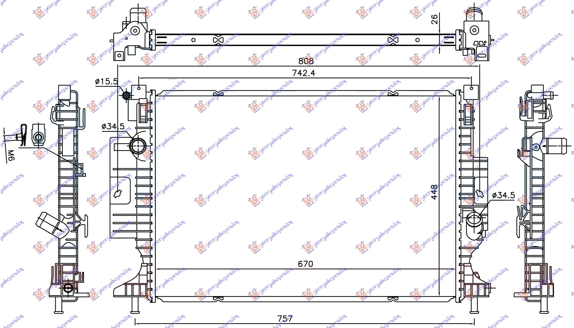 HLADNJAK MOTORA 1.5 EcoBoost BENZIN / 2.0 TDCi (670x448x26) 15- (VALEO)