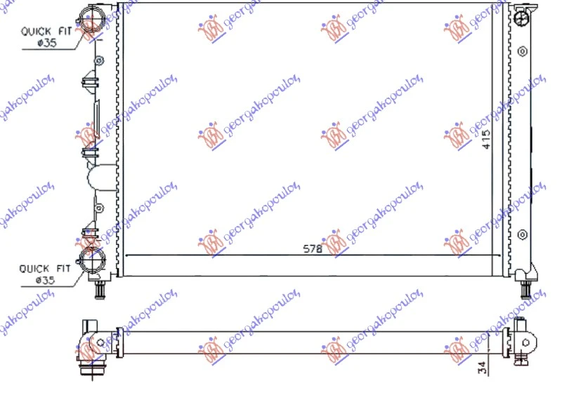 HLADNJAK MOTORA 1.6 16v TWIN SPARK (580x410x34) 05- (VALEO)