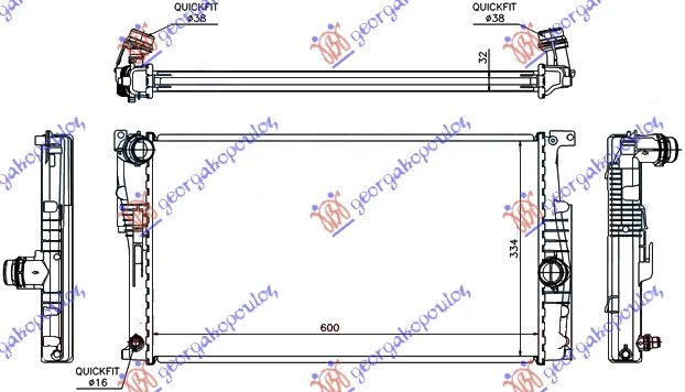 HLADNJAK MOTORA 1.6 (316i-320i) BENZIN - 2.0 (316d-318d-320d-325d-330d) DIZEL (AUTO) (600x334x32) (NRF)
