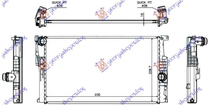 HLADNJAK MOTORA 1.6 (316i-320i) BENZIN / 2.0 (316d-318d-320d) DIZEL (MAN) (600x339x16) (NRF)