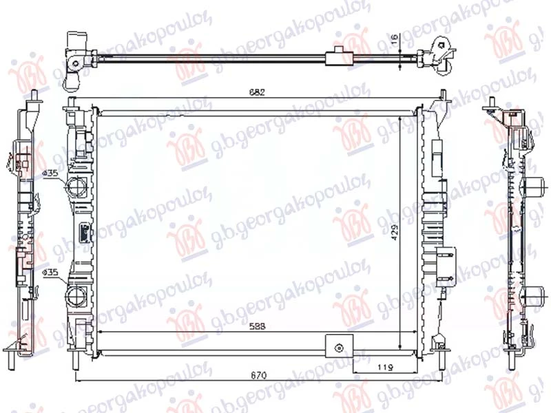 HLADNJAK MOTORA 1.6 BENZIN (590x430x16) (BEZ CEVI) (NRF)