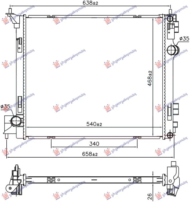 HLADNJAK MOTORA 1.6 DIG-TURBO BENZIN / 1.6 dCi DIZEL (540x468x26) (KOYO)