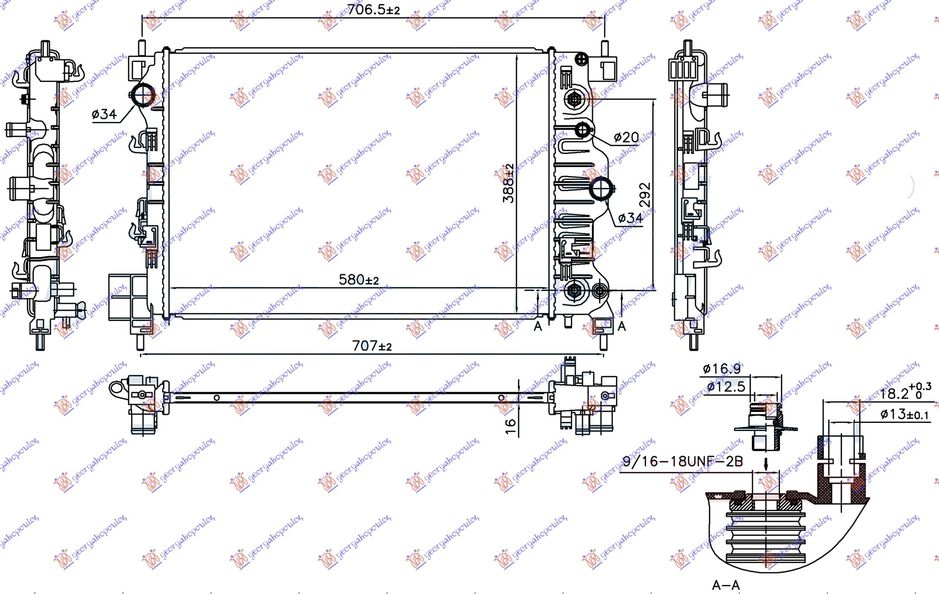 HLADNJAK MOTORA 1.6i BENZIN (AUTO) (580x388x16) (NISSENS)