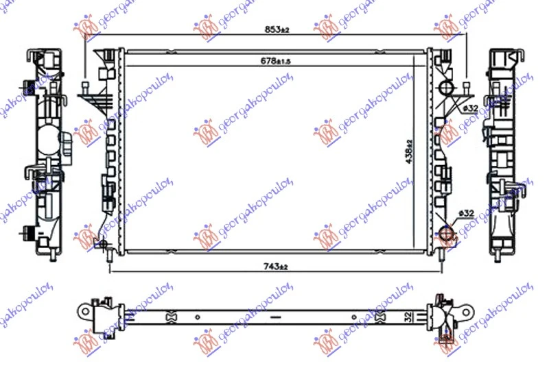 HLADNJAK MOTORA 1.9/2.0 DCi DIZEL (678x438x32) MALI NOSACI (NRF)