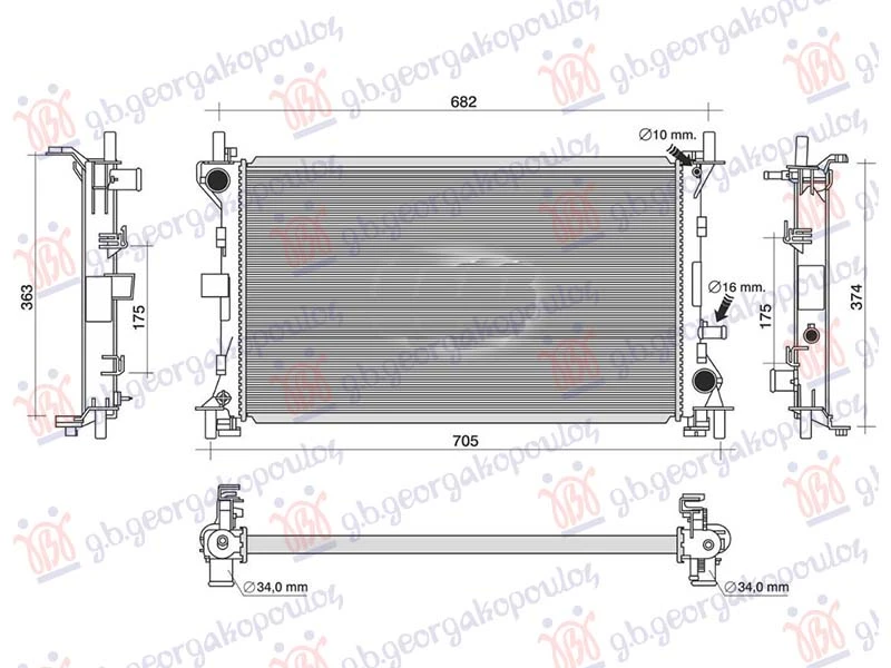 HLADNJAK MOTORA 2.0 BENZIN - 1.8 DIZEL TDCi (+/-AC) (600x350) (NRF)