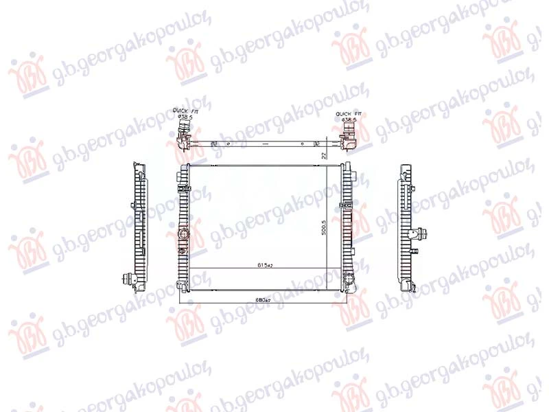 HLADNJAK MOTORA 2.0 BENZIN (615x502x22) (VALEO)