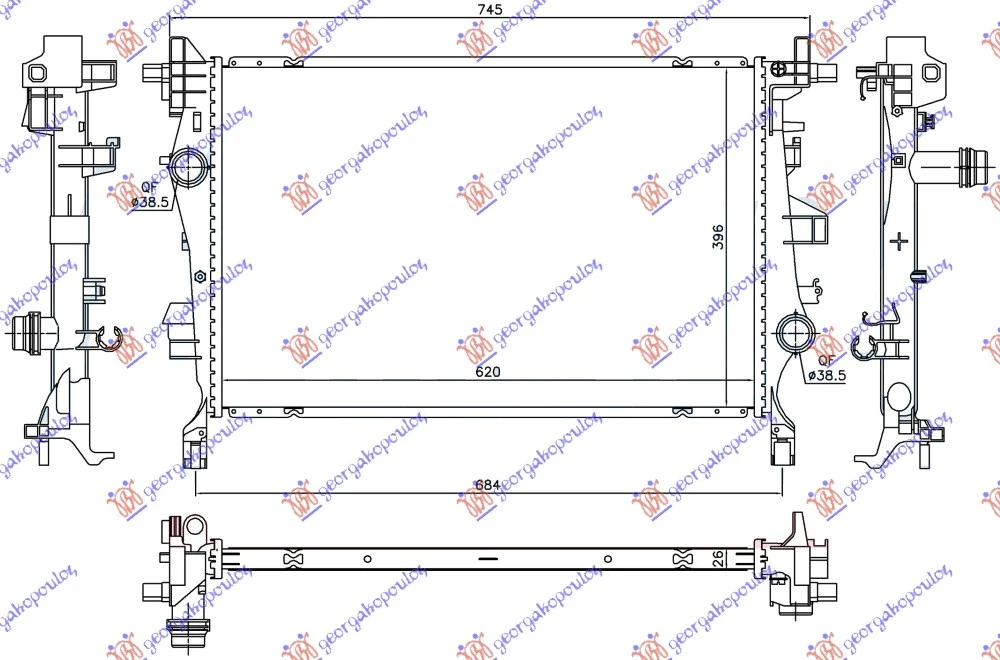 HLADNJAK MOTORA 2.0 MJTD DIZEL (MAN/AUTO) (620x396x26) (NRF)