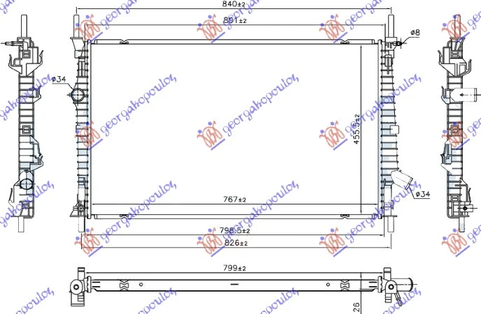 HLADNJAK MOTORA 2.0 TDCi DIZEL (765x460x26) FWD (NRF)