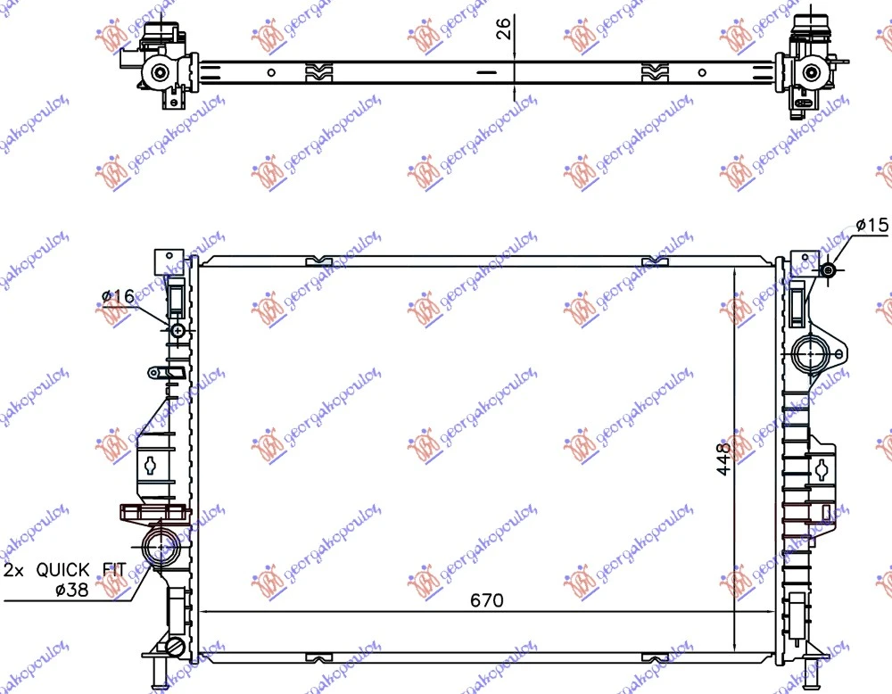 HLADNJAK MOTORA 2.0 TDCi DIZEL (AUTO) (670x448x26) -2015 (VALEO)