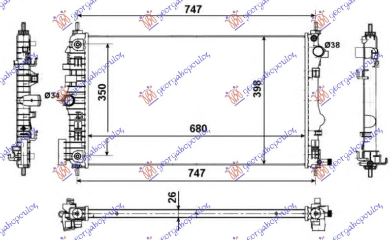 HLADNJAK MOTORA 2.0 TURBO (AUTO) (+/-AC) (68x40) (KOYO)