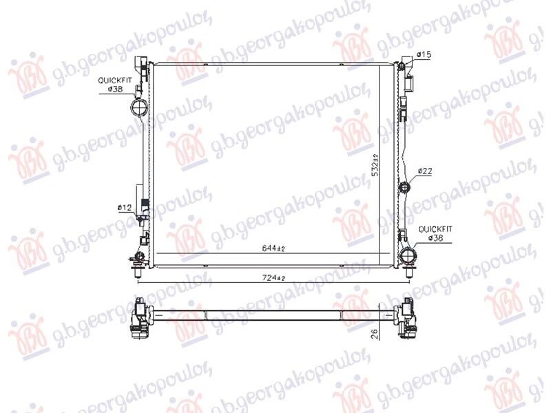HLADNJAK MOTORA 2.0/3.0 BENZIN/HIBRID - 2.0/2.9 DIZEL/HIBRID (645x523x26) (VALEO)