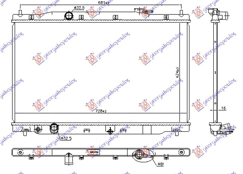 HLADNJAK MOTORA 2.0i 16V BENZIN (MAN/AUTO) (425x750x16) (KOYO)