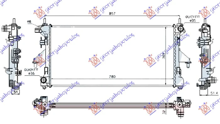 HLADNJAK MOTORA 2.2/2.3/3.0 JTD DIZEL (MAN) (+/-AC) (780x380x26) (LEMLJEN SPOJ) (NISSENS)