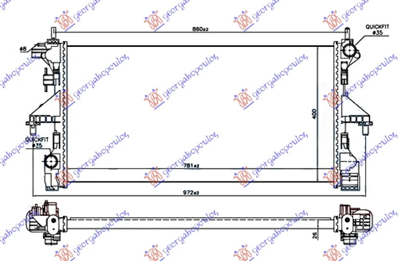 HLADNJAK MOTORA 2.3 JTD DIZEL (MAN) (+AC) (780x390) (MOTOR F1AE3481G) (NRF)
