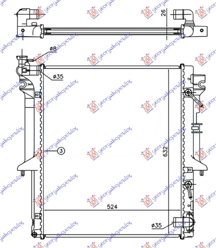 HLADNJAK MOTORA 2.5 T.D (AUTO) (525x635x26) (NRF)