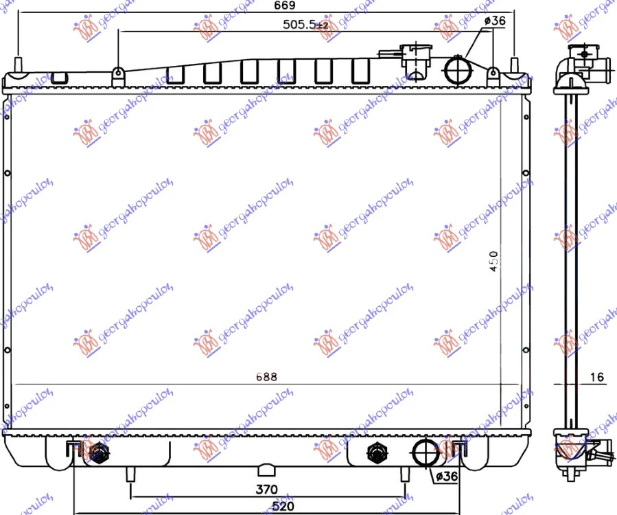 HLADNJAK MOTORA BENZIN 2.4i 16V (AUTO) (45x68.6x1.6) (KOYO)