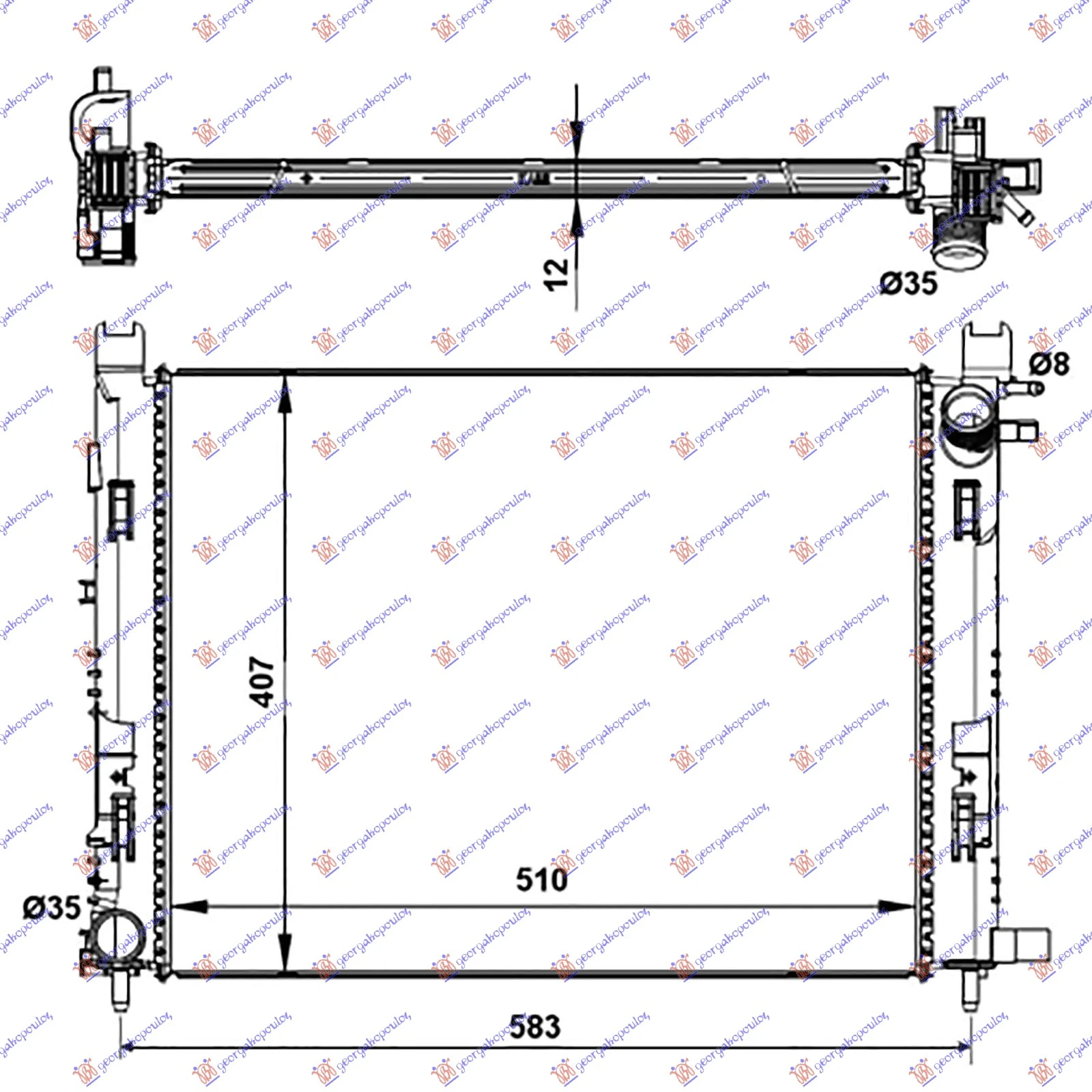 HLADNJAK MOTORA BENZIN/DIZEL (+/-AC) (510x40x1.2) 2012- (NRF)