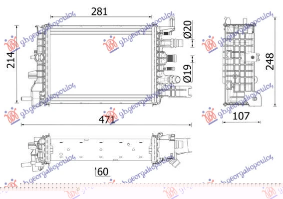 HLADNJAK MOTORA DODATNI 1.5 DIZEL (281x214x60) (NRF)
