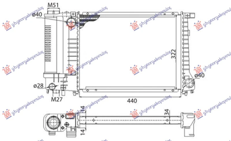 HLADNJAK MOTORA SVO MODELSI BENZIN (MAN) (-AC) (440x330x34) (NRF)