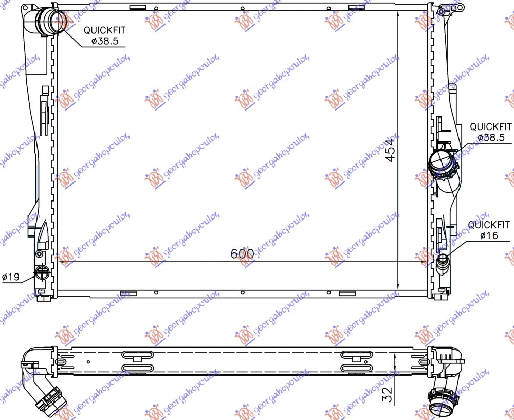HLADNJAK MOTORA ZA SVE MODELE BENZIN (MAN/AUTO) (600x460x32) 2 CEVI (NRF)