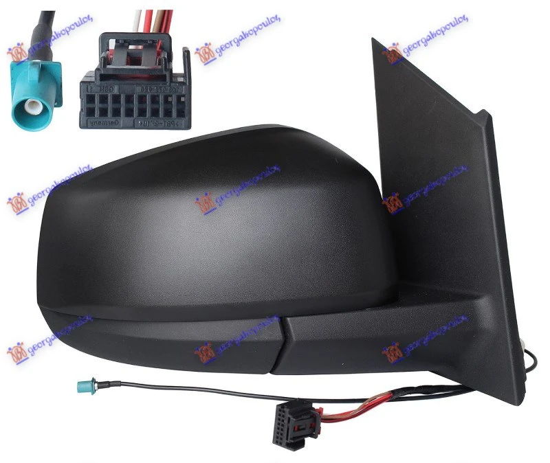 RETROVIZOR ELEKTRICNI SA GREJACEM CRNI (ELEKTRO-SKLOPIV) (CIP RADIO ANTENE) (8 PIN) (KONVEKSNO STAKLO)