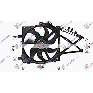 VENTILATOR KOMPLET (1.3/1.7 CDTI DIZEL) (+/-AC) (387mm) (3 PIN) (NISSENS)